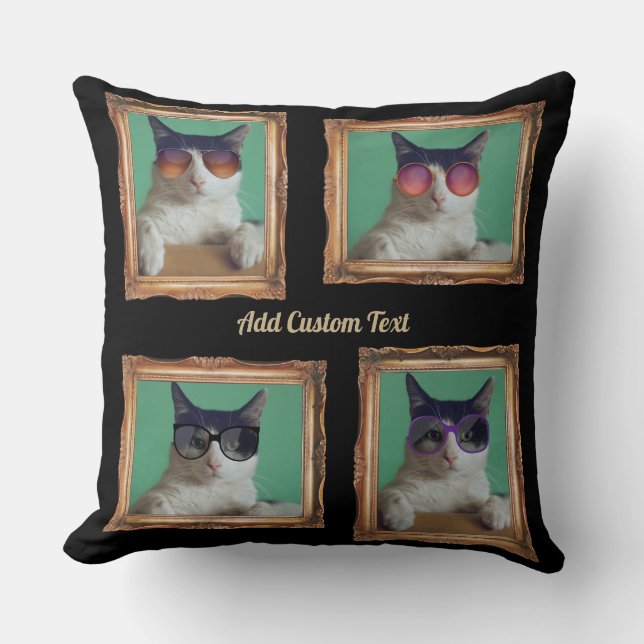 4 Vintage Bilderrahmen-Katzen-Familie Kissen (Vorderseite)