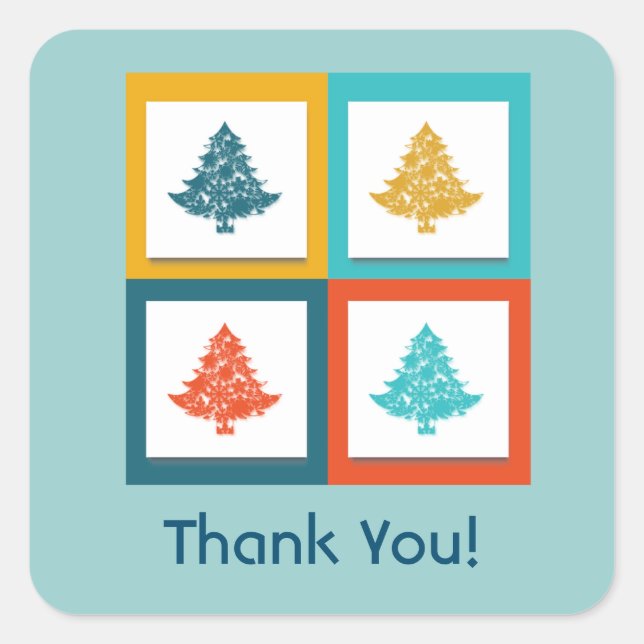 4 Weihnachtsbaumen Retro Design Danke Quadratischer Aufkleber (Vorderseite)