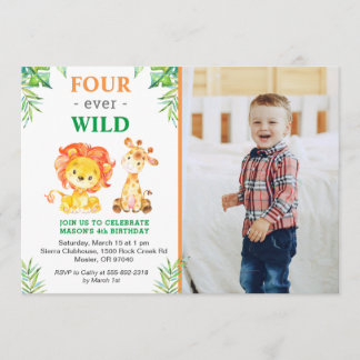 4. Wilde Safari Jungle Lion Vierte Geburtstagspart Einladung