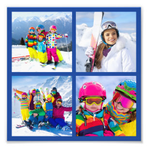 4 Winter Urlaub Foto Gitter Collage Blau 8X8