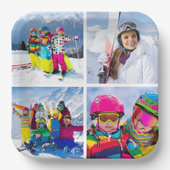4 Winterferien-Foto-Raster-Collage Pappteller (Vorderseite)