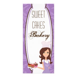 4"x9" Preisliste Brünetter Bäcker Lila Cup Werbekarte
