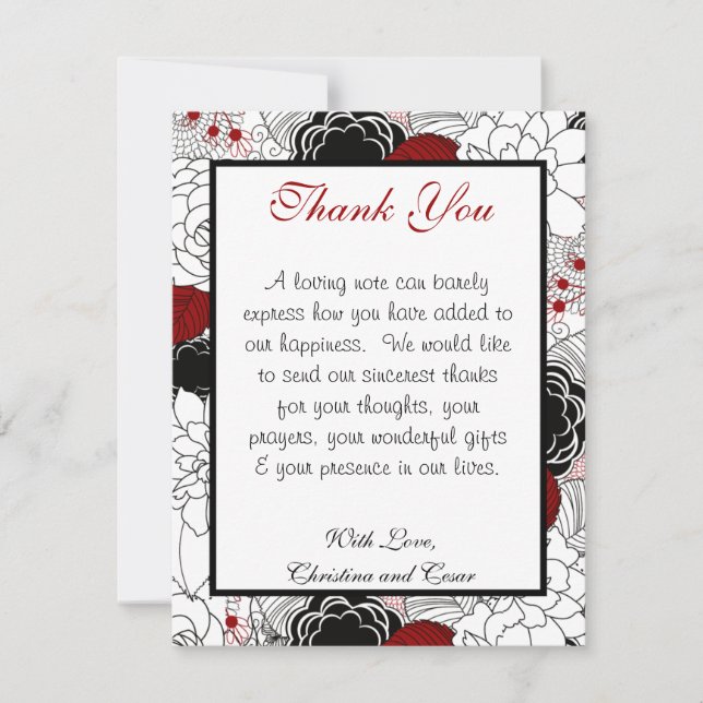 4 x 5 Fleurs noires Cartes de remerciements PLATES (Devant)