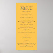 4" x 9" Coffodic Yellow Wedding Menu