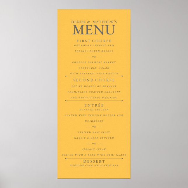 4" x 9" Coffodic Yellow Wedding Menu Poster (Vorne)