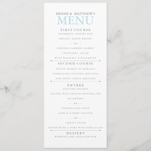 4" x 9" Spun Sugar Colored Menu Menükarte (Vorderseite)