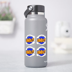 4 x OMG Pop Art Gold & Blue Burst auf 4 Zoll Aufkleber