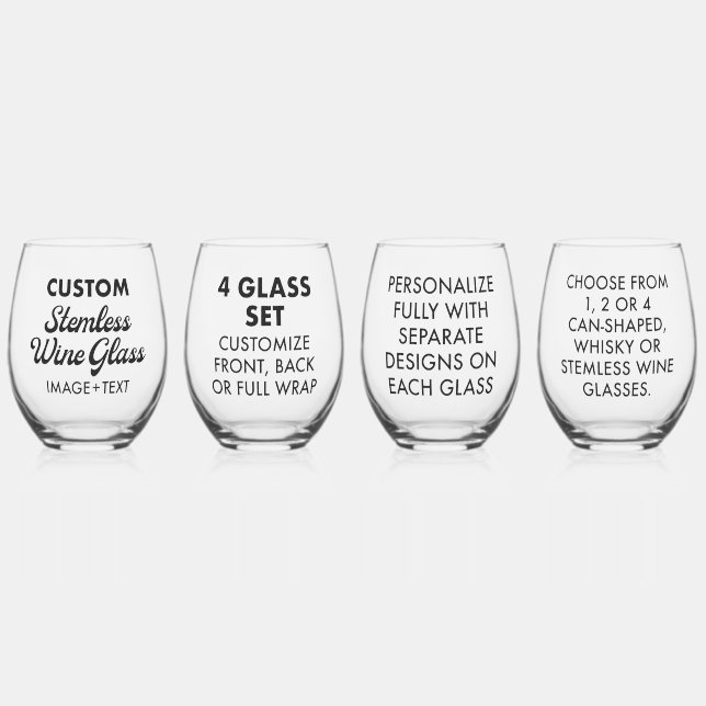 4 x Verre de vin sans pierre personnalisé 16oz (Recto)