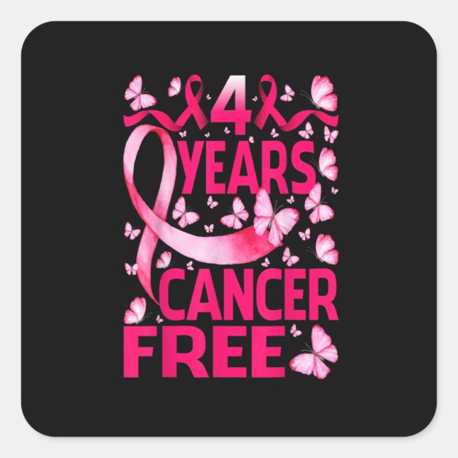4 Years Breast Cancer Free Survivor Butterfly Quadratischer Aufkleber (Vorderseite)