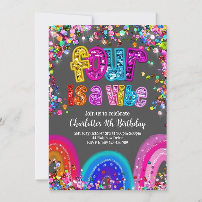 4e anniversaire Invitation Sequin Rainbow Parties  (Devant)
