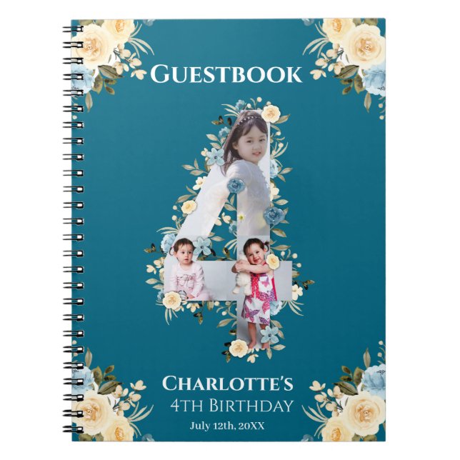 4e anniversaire Turquoise Photo Fleur Jaune Livre  (Devant)