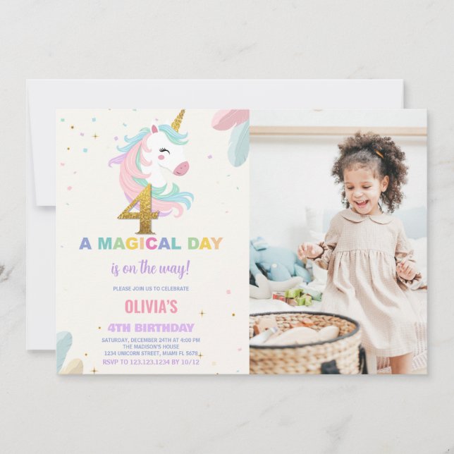 4e anniversaire Unicorn Anniversaire Invitations p (Devant)