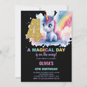 4e anniversaire Unicorn Invitations anniversaire