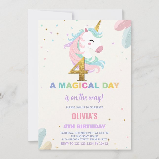 4e anniversaire Unicorn Invitations anniversaire (Devant)