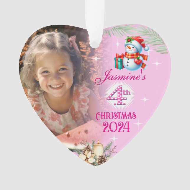 4e Noël Personnalisé Fille Photo Coeur Cadeau (devant)