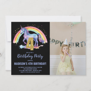 4e Rainbow Unicorn Birthday Invitations photo