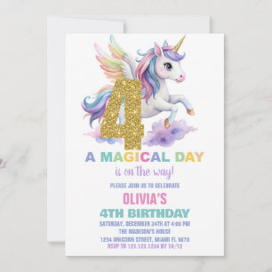 4e Rainbow Unicorn Invitations Anniversaire Vol