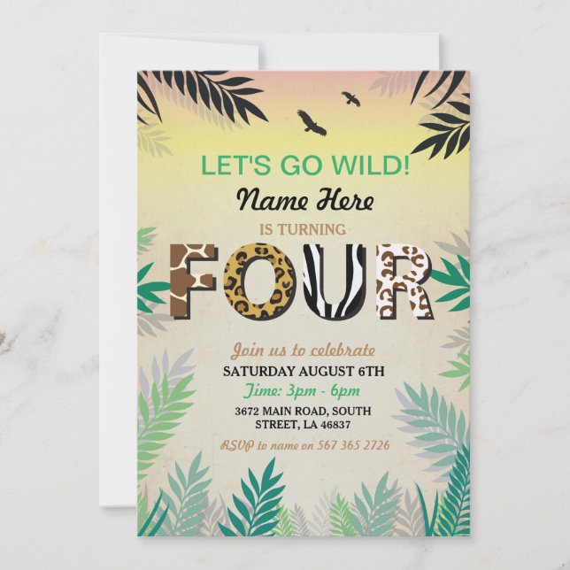 4ème invitation de ZOO de safari de fête (Devant)