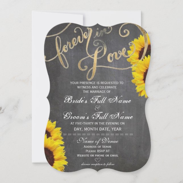 4Ever Liebe Chalkboard Sonnenblume Einladung Hochz (Vorderseite)