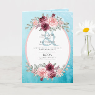 4pg Espagnol BODA Invitation Turquoise Aqua Bleu B