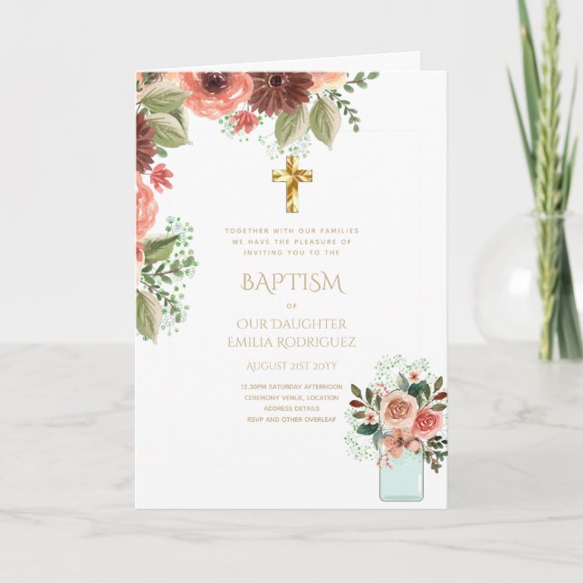 4pg Floral BAPTISM Einladungen - Programm (Vorderseite)