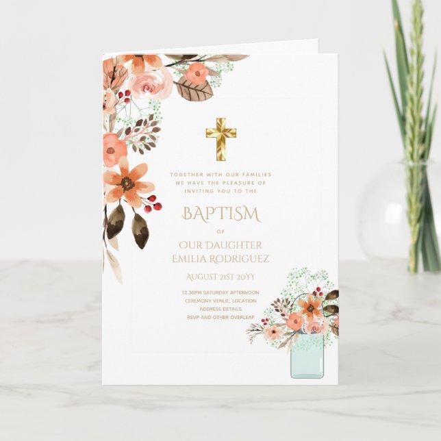 4pg Floral BAPTISM Einladungen - Programm (Vorderseite)