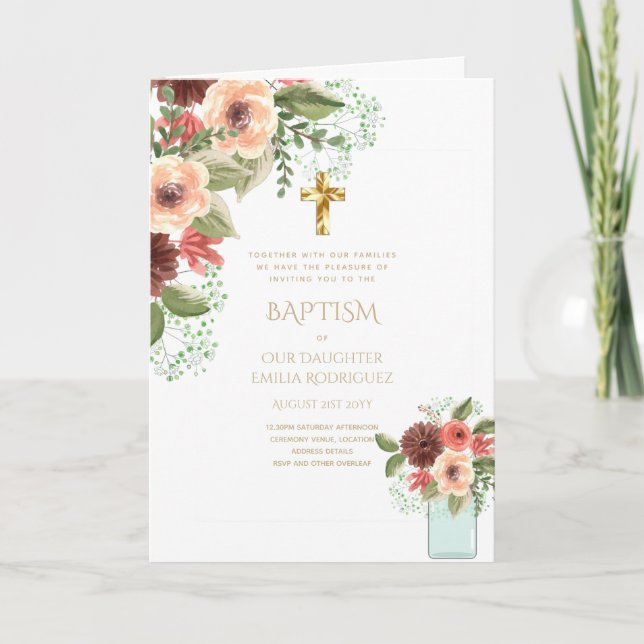 4pg Floral BAPTISM Einladungen - Programm (Vorderseite)