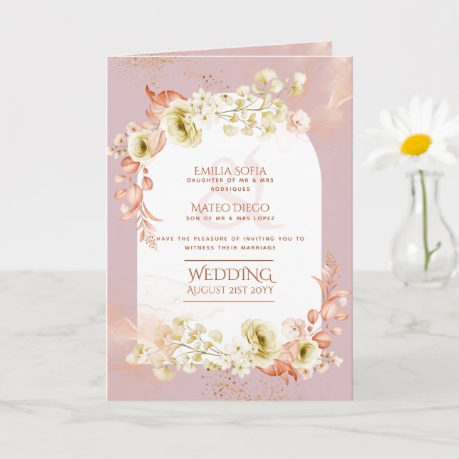 4pg Hispanic Floral Wedding Program Bilingual Chic Karte (Kleine Pflanze)