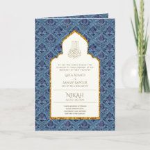 4Pg NIKAH WALIMA Invitation Bleu Ornat islamique
