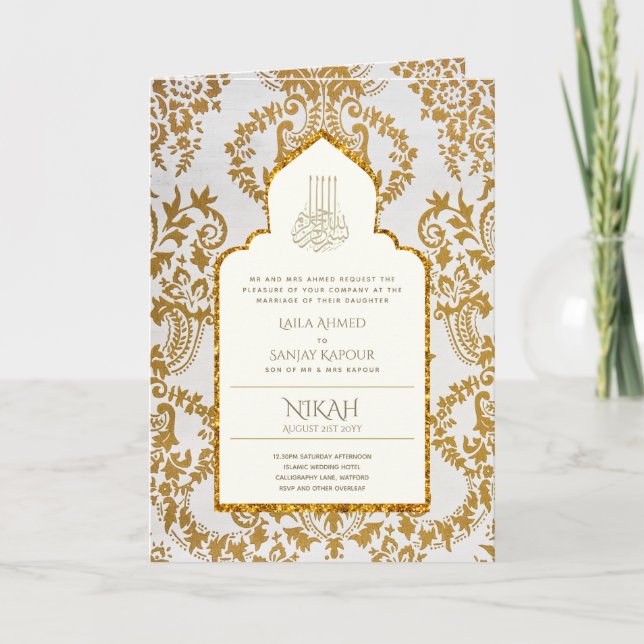 4pg NIKAH WALIMA Invite Gold Verziert islamisch Karte (Vorderseite)