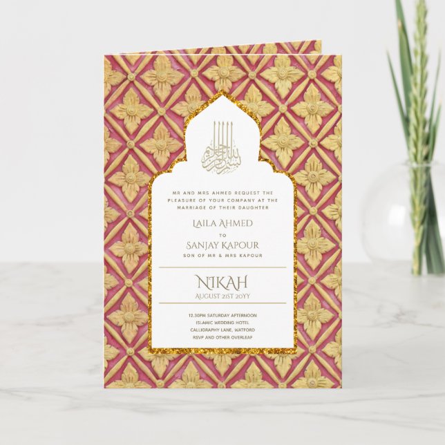 4pg NIKAH WALIMA Invite Red Gold Verziert Karte (Vorderseite)