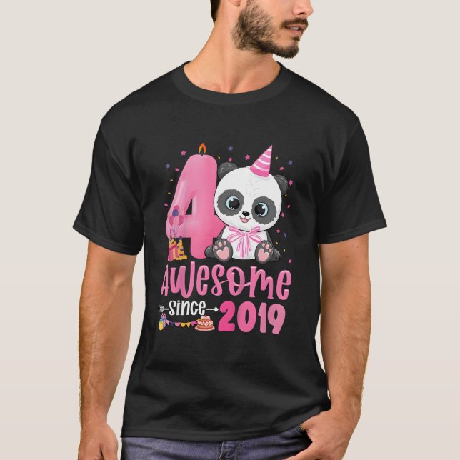 4Th 4 Yr Old Panda Awesome Since 2019 T-Shirt (Vorderseite)