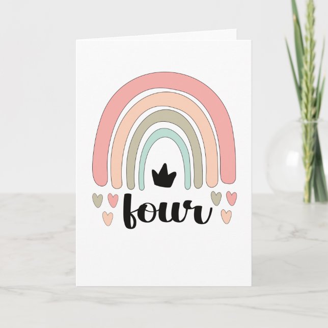 4th Birthday Boho Rainbow Party Kids 4 Years Old Karte (Vorderseite)