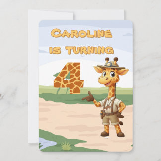 4th birthday Cute Explorer Giraffe on safari Einladung