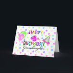 4th Birthday Granddaughter Karte<br><div class="desc">A fun party birthday card for a 4 year old granddaughter with confetti in the background in pastel colors, the center with colorful "Happy 4th Birthday" and "Granddaughter" in black. On the left side of the words you find a pink polka dot balloon and a green polka dot balloon, a...</div>