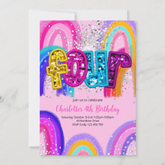 4th Birthday Sequin Rainbow Party Invitation Einladung