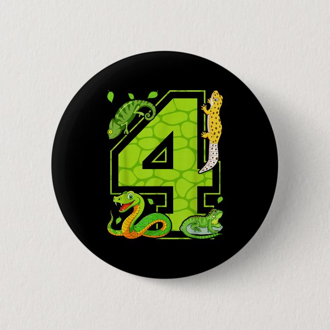 4th Birthday Snake Lizard Reptile 4 Year Old Party Button (Vorderseite)