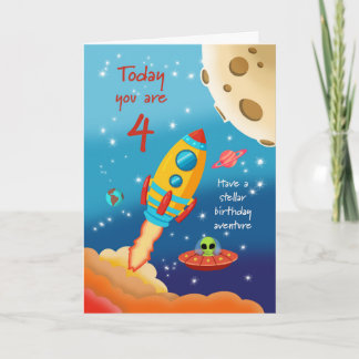 4th Birthday Stellar Adventure Space Rocket Card Karte