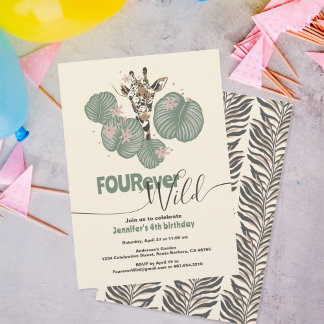 4th Birthday Tropical Giraffe Animal Party Einladung