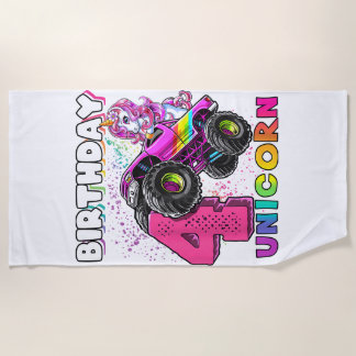 4th Birthday Unicorn Monster Truck Birthday Party  Strandtuch