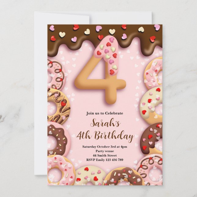 4th Donut Birthday Girls Invitation (Devant)