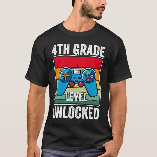 4th Grade Level Unlocked Video Game Back to School T-Shirt (Vorderseite)