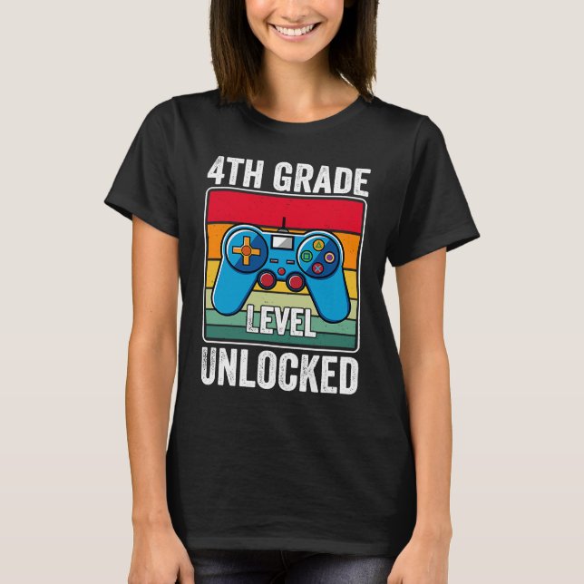 4th Grade Level Unlocked Video Game Back to School T-Shirt (Vorderseite)