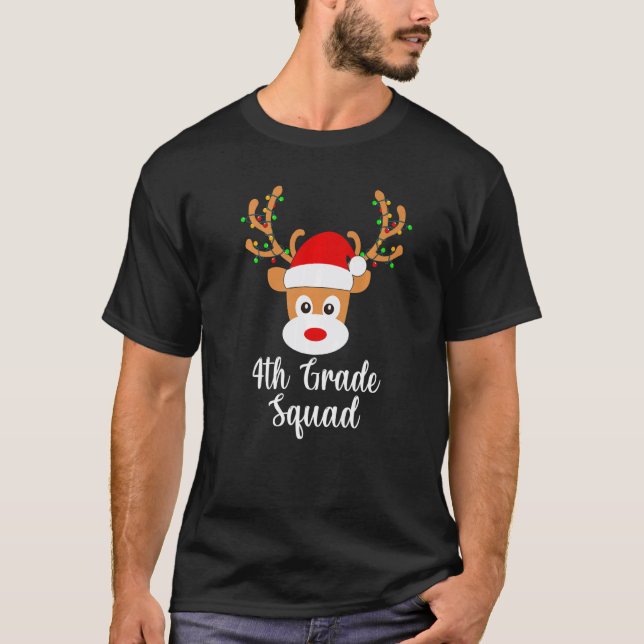 4th Grade Squad Reindeer Santa Hat Lights Christma T-Shirt (Vorderseite)