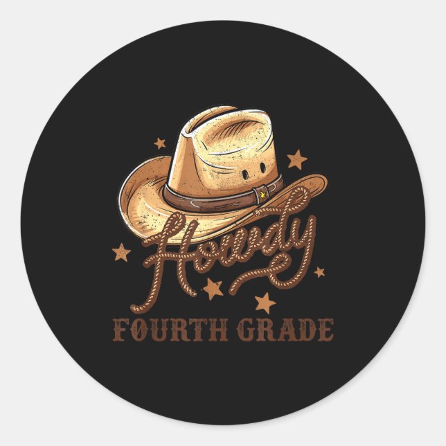 4th Grade Teacher Rodeo Country Western Howdy Four Runder Aufkleber (Vorderseite)