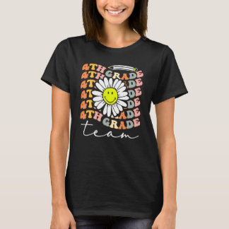 4th Grade Team Retro Groovy Women Happy First Day  T-Shirt