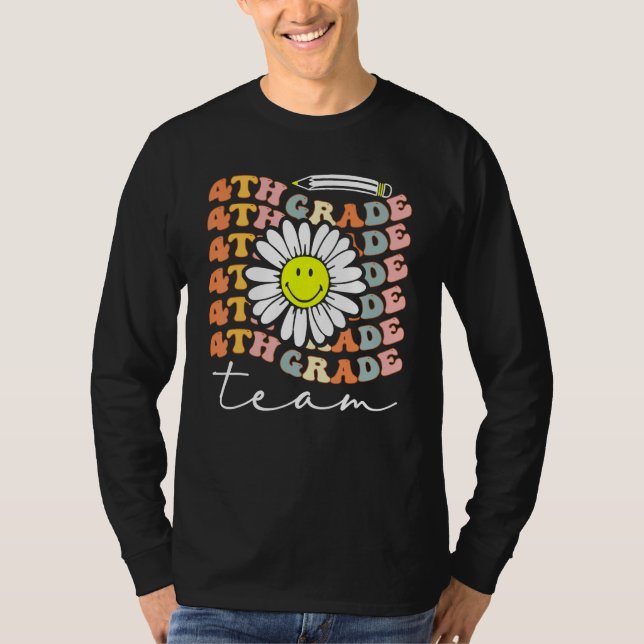 4th Grade Team Retro Groovy Women Happy First Day  T-Shirt (Vorderseite)