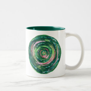 4th-Heart Chakra grün-rosa Grafik #2 Zweifarbige Tasse