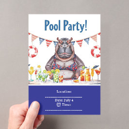 4th July Pool Party with Hippo in Bikini  Acryleinladungen