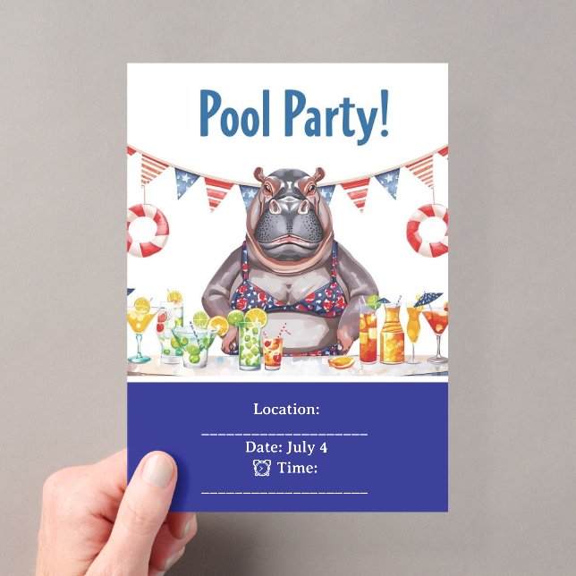 4th July Pool Party with Hippo in Bikini  Acryleinladungen (Insitu (Handheld))